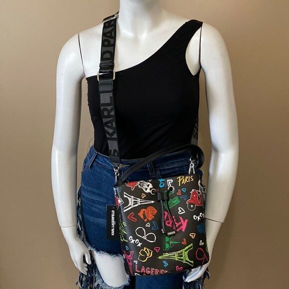 NWT Karl Lagerfeld Crossbody Tote - Black - Multi Color - Picture 5 of 14